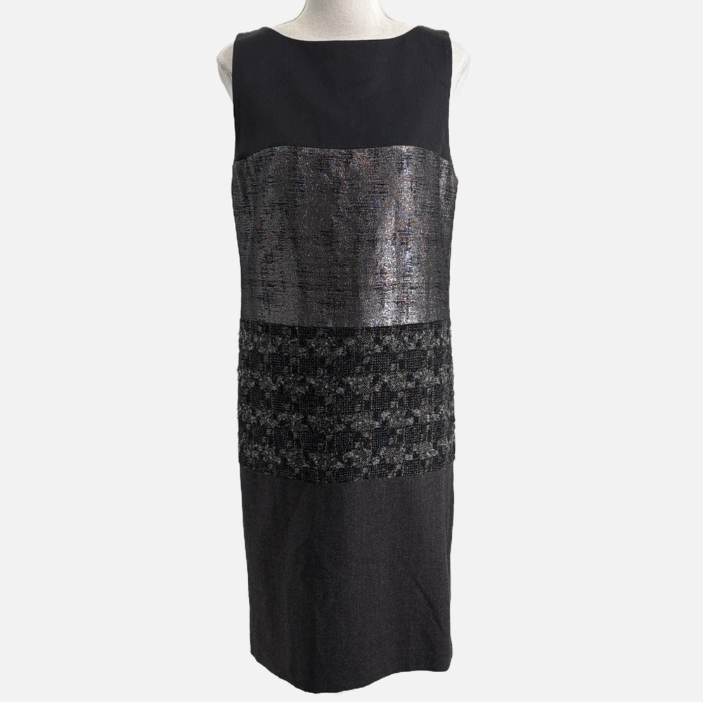 Tory Burch Wool & Silk Sleeveless Metallic Panel Sheath Dress - Size 8